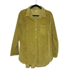ELAN Cotton Blend Corduroy Fray Hem Button Front Shacket Size Large
